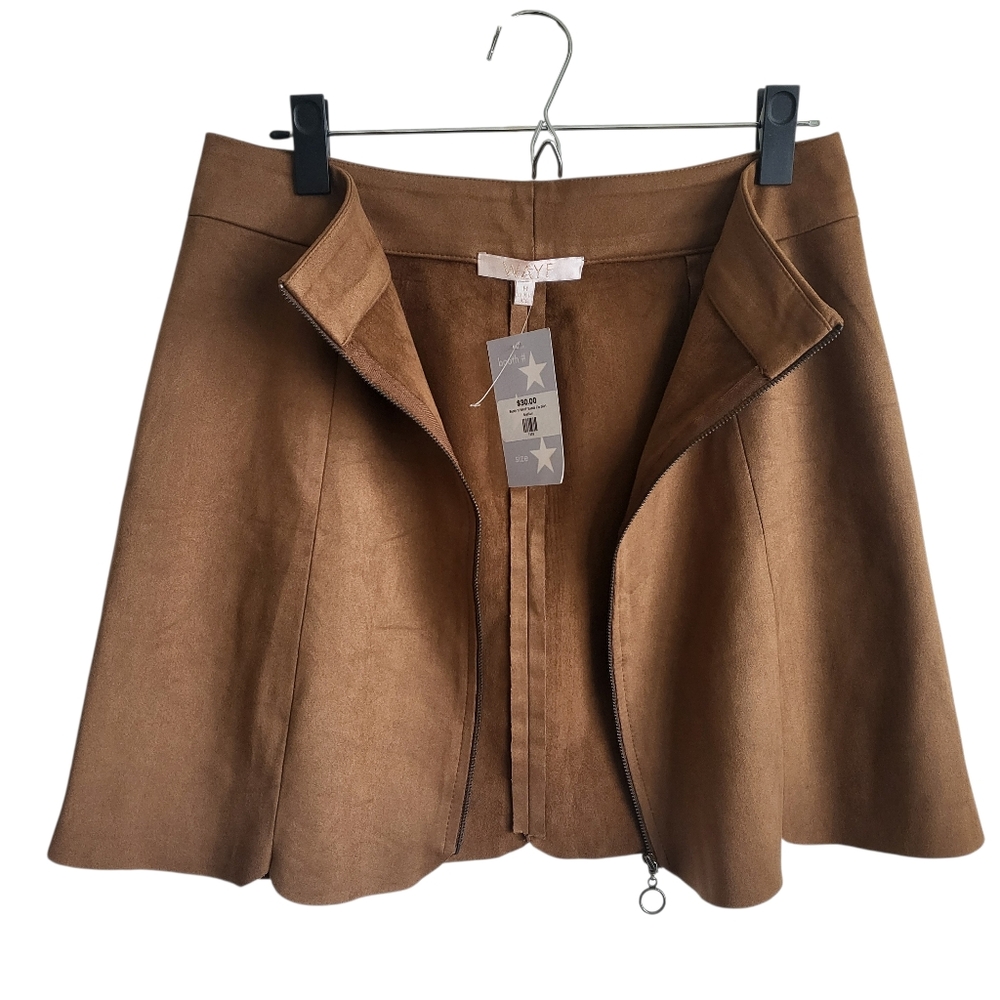 Wayf Suede Skater Skirt Brown Full Zip Womens M Concert|Date Night